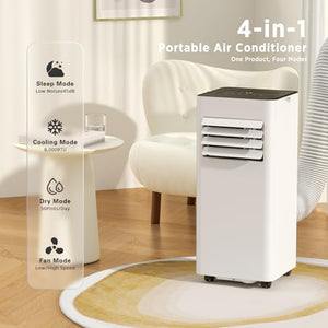 ZAFRO 8,000 BTU Portable Air Conditioners Cool Up to 350 Sq.Ft, 4 Modes Portable AC with Cool/Dehumidifier/Fan Modes/Remote Control/24Hrs Timer/Installation Kits for Home/Office/Dorms, White